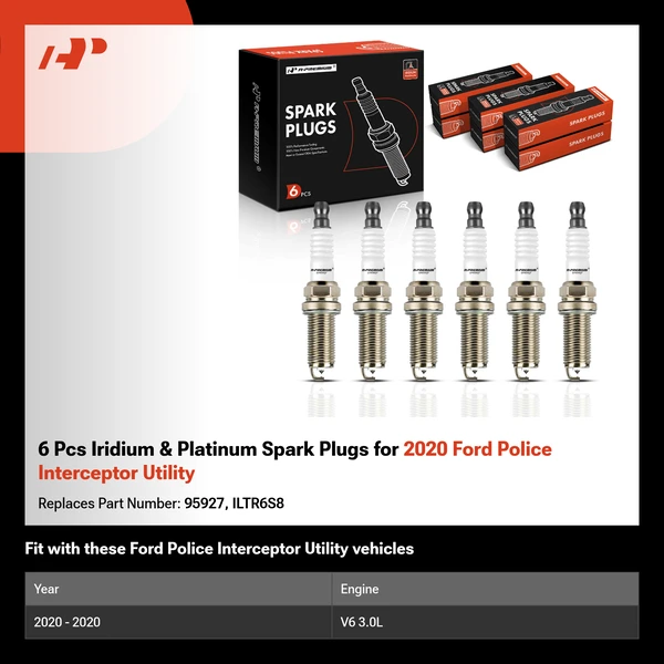 6 Pcs Iridium & Platinum Spark Plugs for 2020 Ford Police Interceptor Utility