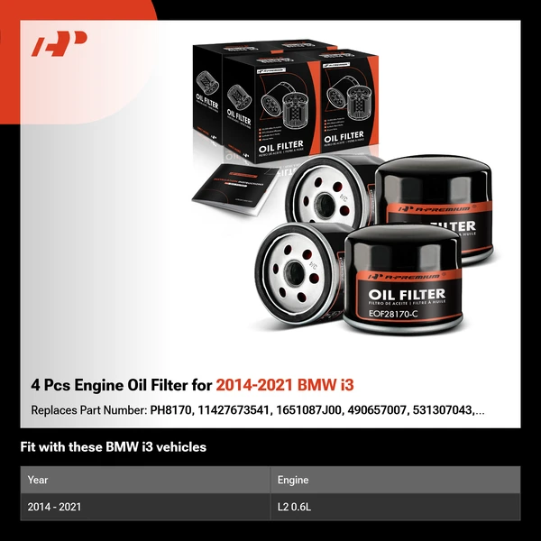 4 Pcs Engine Oil Filter for 2014-2021 BMW i3