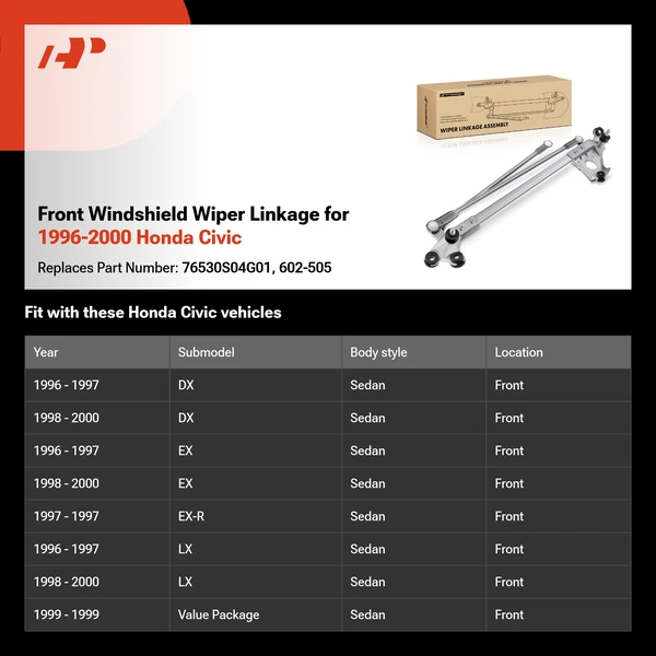 Front Windshield Wiper Linkage for 1996-2000 Honda Civic
