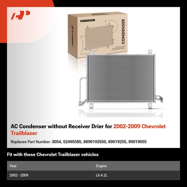 AC Condenser without Receiver Drier for 2002-2009 Chevrolet Trailblazer