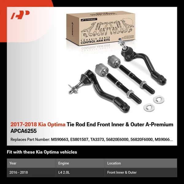 2017-2018 Kia Optima Tie Rod End Front Inner & Outer A-Premium APCA6255