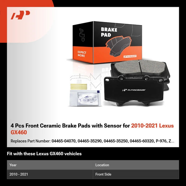 4 Pcs Front Ceramic Brake Pads with Sensor for 2010-2021 Lexus GX460