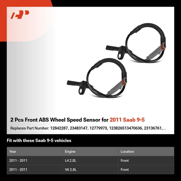 2 Pcs Front ABS Wheel Speed Sensor for 2011 Saab 9-5