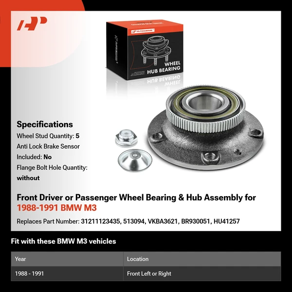 Front Driver or Passenger Wheel Bearing & Hub Assembly for 1988-1991 BMW M3