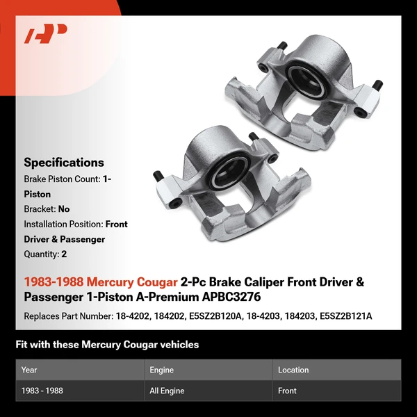 1983-1988 Mercury Cougar 2-Pc Brake Caliper Front Driver & Passenger 1-Piston A-Premium APBC3276