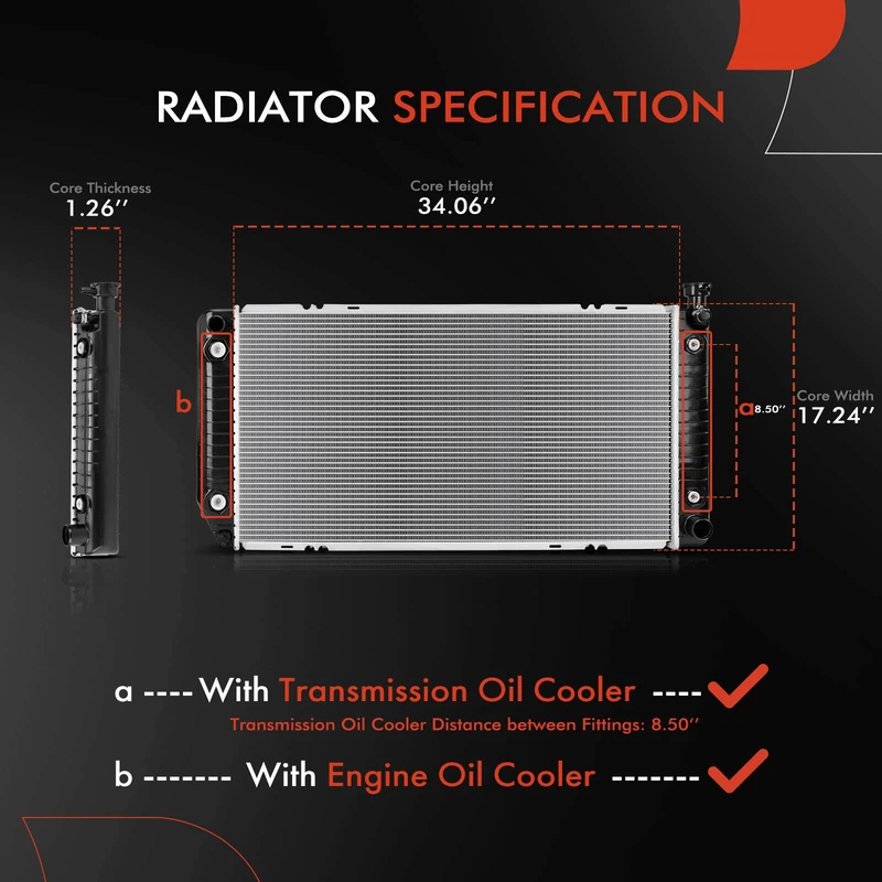 Radiator with Oil Cooler for Chevrolet C1500 1988-1999 C2500 C3500 GMC Cadillac