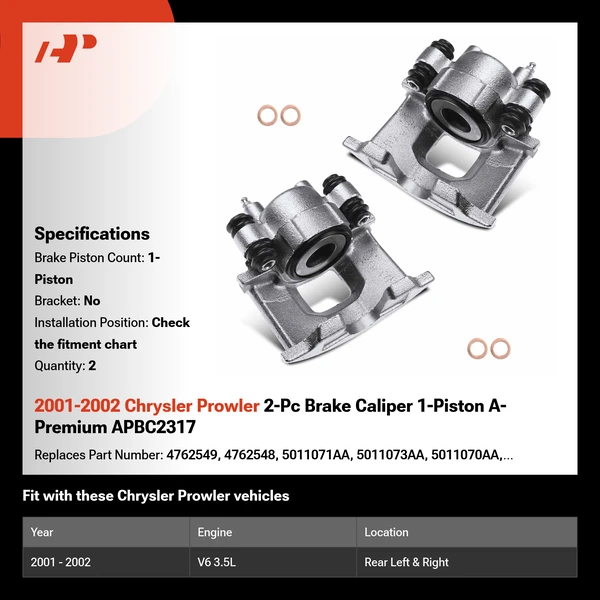 2001-2002 Chrysler Prowler 2-Pc Brake Caliper 1-Piston A-Premium APBC2317