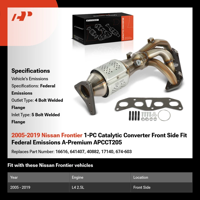 2005-2019 Nissan Frontier 1-PC Catalytic Converter Front Side Fit Federal Emissions A-Premium APCCT205
