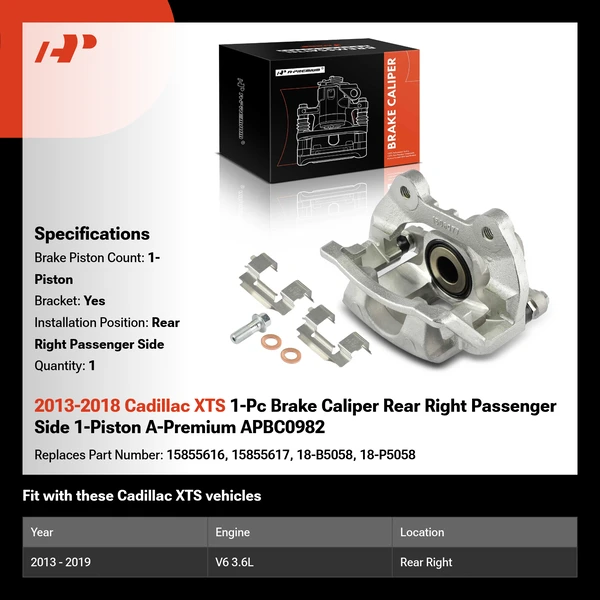 2013-2018 Cadillac XTS 1-Pc Brake Caliper Rear Right Passenger Side 1-Piston A-Premium APBC0982