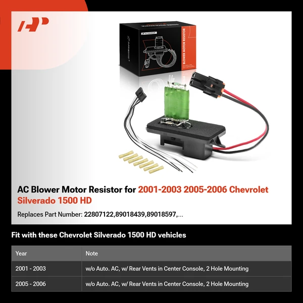 AC Blower Motor Resistor for 2001-2003 2005-2006 Chevrolet Silverado 1500 HD