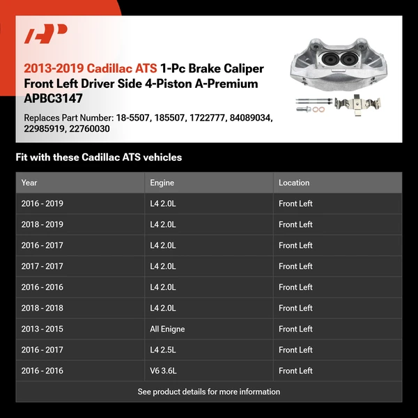 2013-2019 Cadillac ATS 1-Pc Brake Caliper Front Left Driver Side 4-Piston A-Premium APBC3147