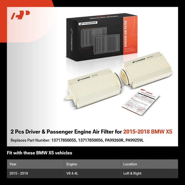 2 Pcs Driver & Passenger Engine Air Filter for 2015-2018 BMW X5