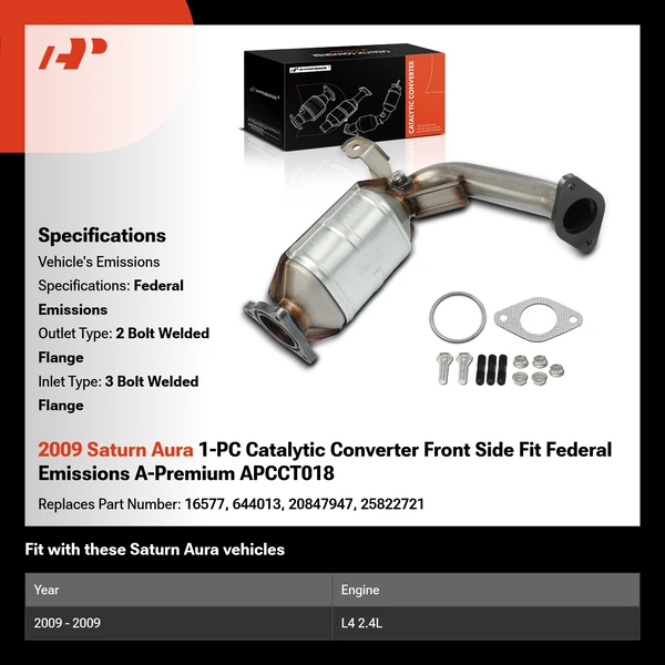 2009 Saturn Aura 1-PC Catalytic Converter Front Side Fit Federal Emissions A-Premium APCCT018