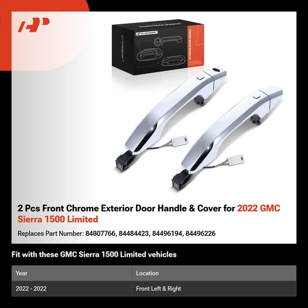 2 Pcs Front Chrome Exterior Door Handle & Cover for 2022 GMC Sierra 1500 Limited