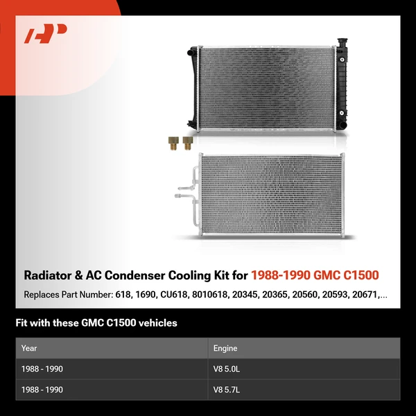 Radiator & AC Condenser Cooling Kit for 1988-1990 GMC C1500