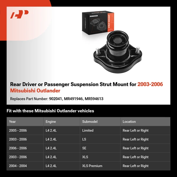 Rear Driver or Passenger Suspension Strut Mount for 2003-2006 Mitsubishi Outlander