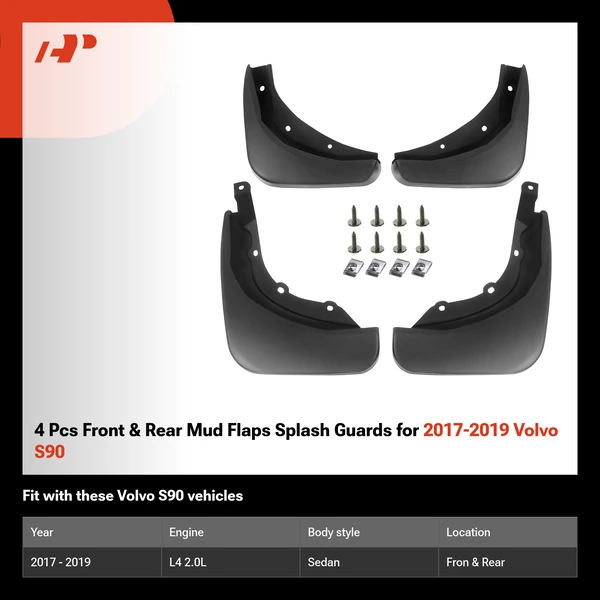 4 Pcs Front & Rear Mud Flaps Splash Guards for 2017-2019 Volvo S90