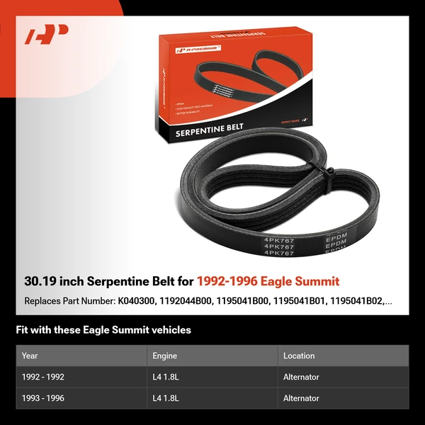 30.19 inch Serpentine Belt for 1992-1996 Eagle Summit