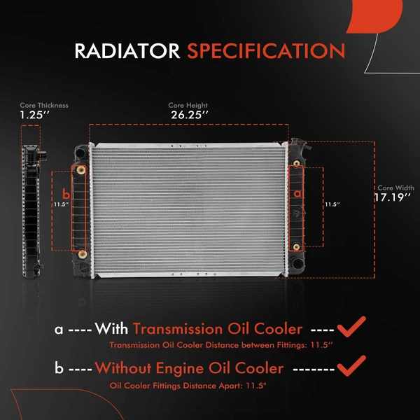 Aluminum Radiator with Transmission Oil Cooler for Buick Century 90-91 Chevrolet Pontiac