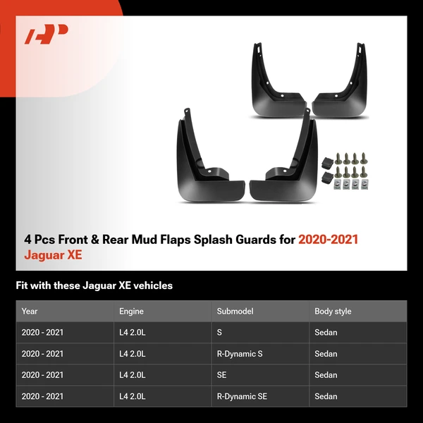 4 Pcs Front & Rear Mud Flaps Splash Guards for 2020-2021 Jaguar XE