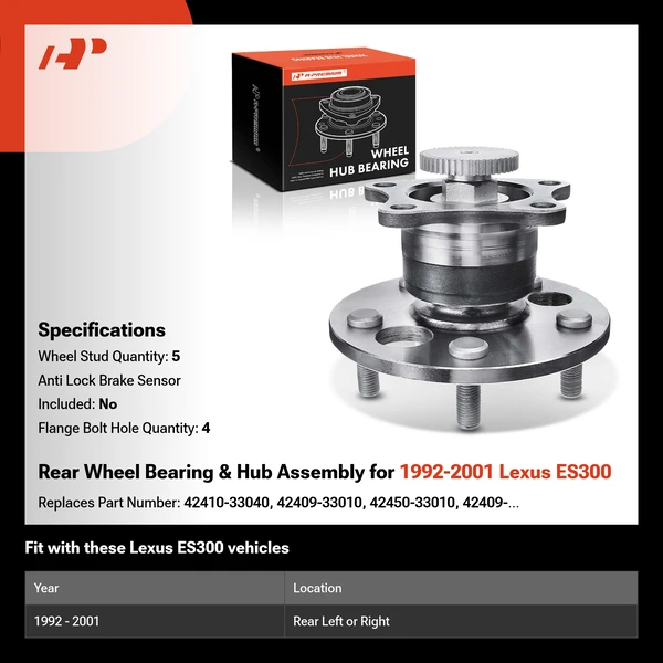 Rear Wheel Bearing & Hub Assembly for 1992-2001 Lexus ES300