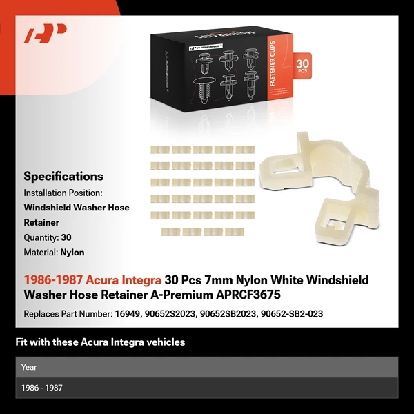 1986-1987 Acura Integra 30 Pcs 7mm Nylon White Windshield Washer Hose Retainer A-Premium APRCF3675