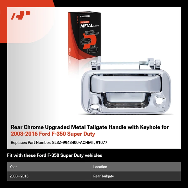 Rear Chrome Upgraded Metal Tailgate Handle with Keyhole for 2008-2016 Ford F-350 Super Duty