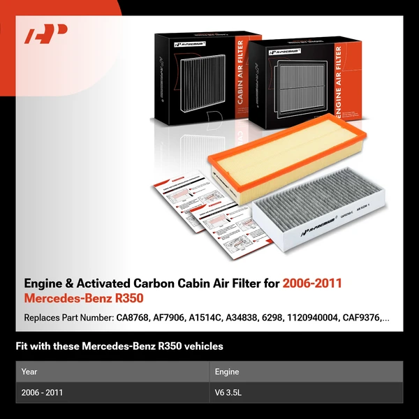 Engine & Activated Carbon Cabin Air Filter for 2006-2011 Mercedes-Benz R350
