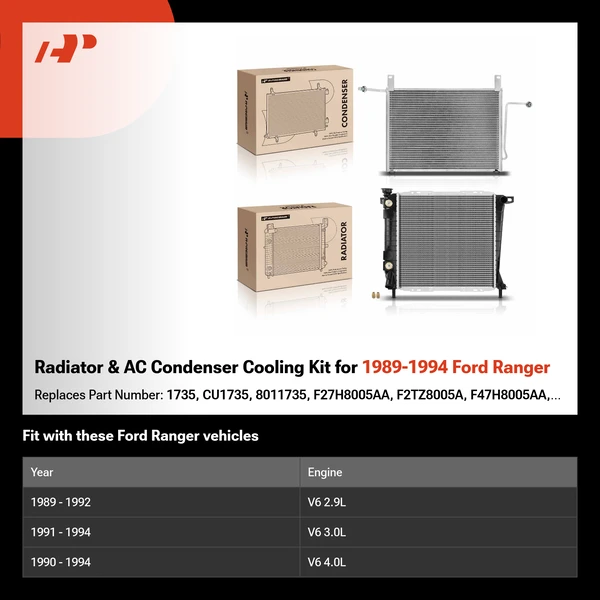 Radiator & AC Condenser Cooling Kit for 1989-1994 Ford Ranger