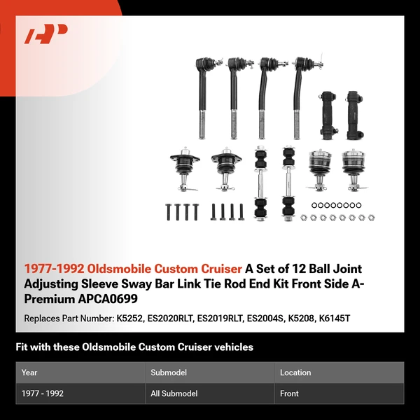 1977-1992 Oldsmobile Custom Cruiser A Set of 12 Ball Joint Adjusting Sleeve Sway Bar Link Tie Rod End Kit Front Side A-Premium APCA0699