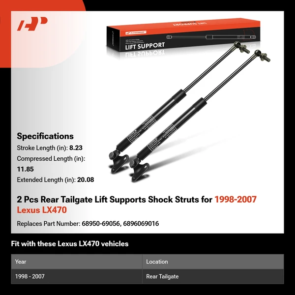 2 Pcs Rear Tailgate Lift Supports Shock Struts for 1998-2007 Lexus LX470