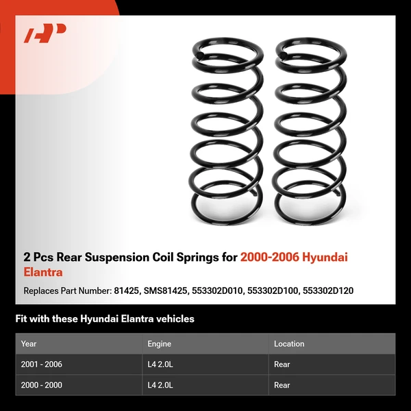2 Pcs Rear Suspension Coil Springs for 2000-2006 Hyundai Elantra