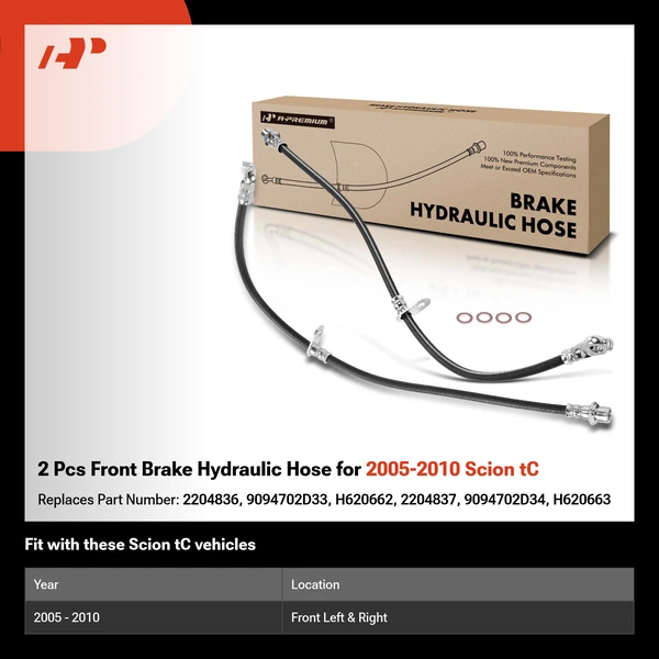 2 Pcs Front Brake Hydraulic Hose for 2005-2010 Scion tC