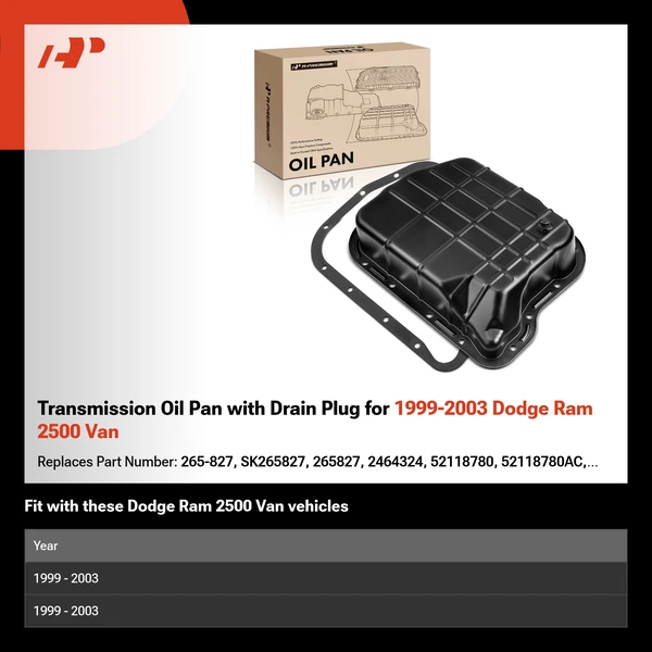 Transmission Oil Pan with Drain Plug for 1999-2003 Dodge Ram 2500 Van