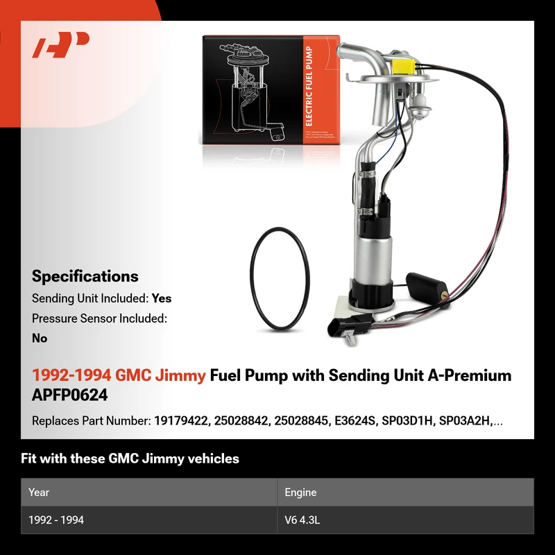 1992-1994 GMC Jimmy Fuel Pump with Sending Unit A-Premium APFP0624