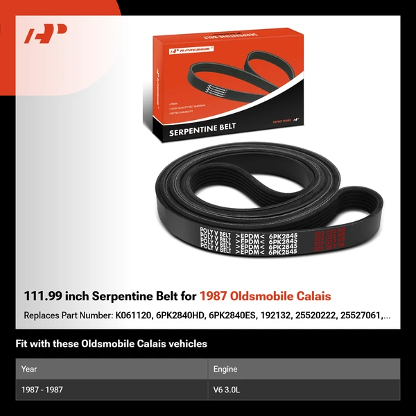 111.99 inch Serpentine Belt for 1987 Oldsmobile Calais