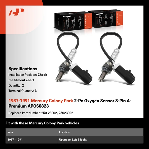 1987-1991 Mercury Colony Park 2-Pc Oxygen Sensor 3-Pin A-Premium APOS0823