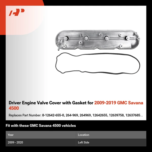 Driver Engine Valve Cover with Gasket for 2009-2019 GMC Savana 4500