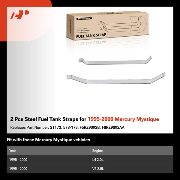 2 Pcs Steel Fuel Tank Straps for 1995-2000 Mercury Mystique