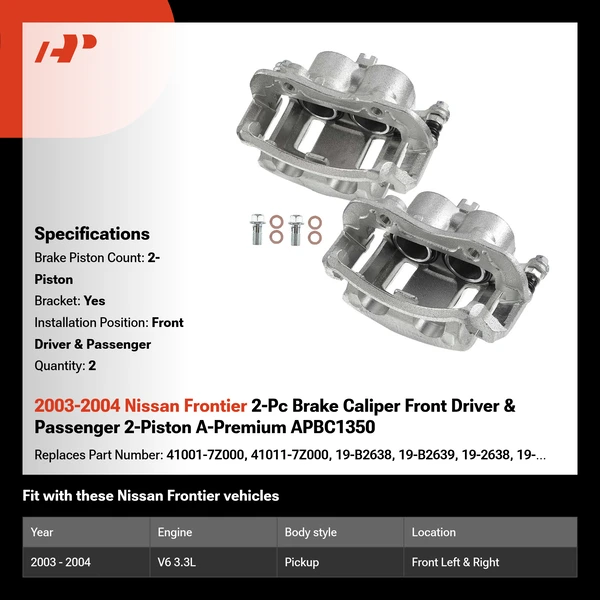 2003-2004 Nissan Frontier 2-Pc Brake Caliper Front Driver & Passenger 2-Piston A-Premium APBC1350