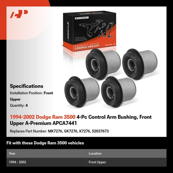 1994-2002 Dodge Ram 3500 4-Pc Control Arm Bushing, Front Upper A-Premium APCA7441
