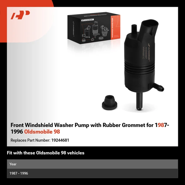 Front Windshield Washer Pump with Rubber Grommet for 1987-1996 Oldsmobile 98