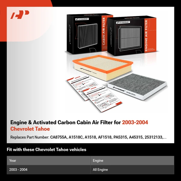 Engine & Activated Carbon Cabin Air Filter for 2003-2004 Chevrolet Tahoe
