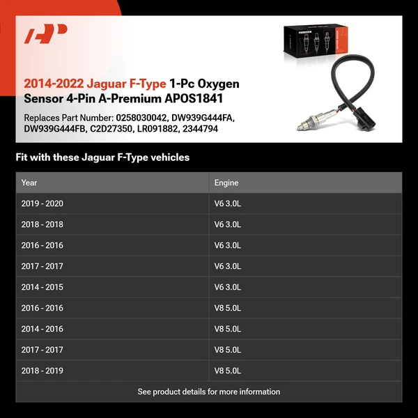 2014-2022 Jaguar F-Type 1-Pc Oxygen Sensor 4-Pin A-Premium APOS1841