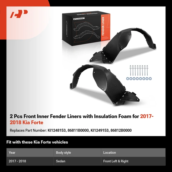 2 Pcs Front Inner Fender Liners with Insulation Foam for 2017-2018 Kia Forte