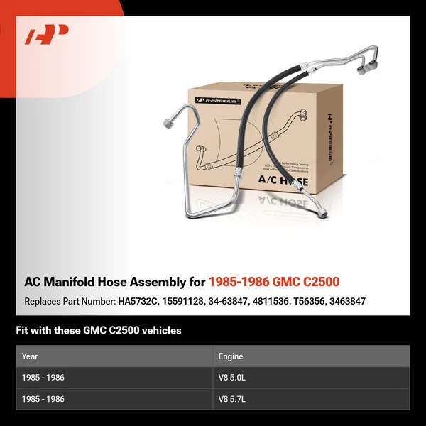 AC Manifold Hose Assembly for 1985-1986 GMC C2500