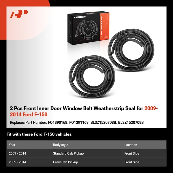 2 Pcs Front Inner Door Window Belt Weatherstrip Seal for 2009-2014 Ford F-150