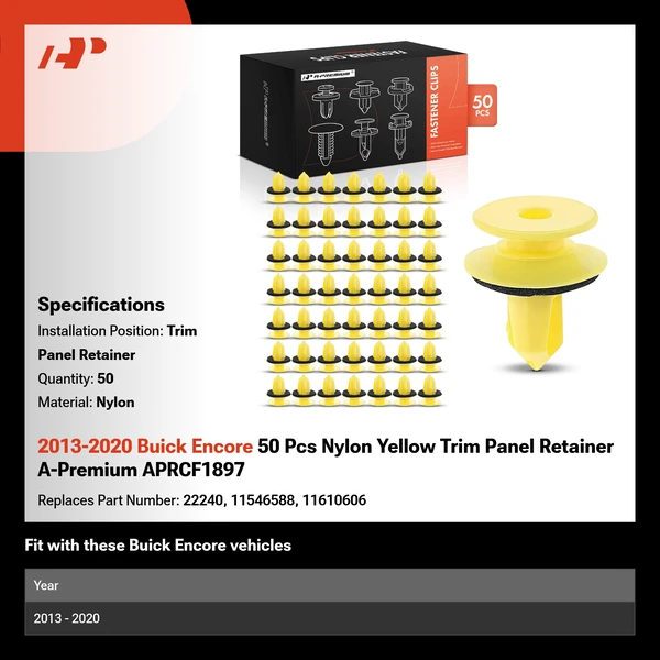 2013-2020 Buick Encore 50 Pcs Nylon Yellow Trim Panel Retainer A-Premium APRCF1897