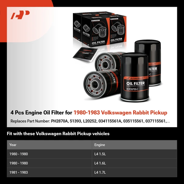 4 Pcs Engine Oil Filter for 1980-1983 Volkswagen Rabbit Pickup