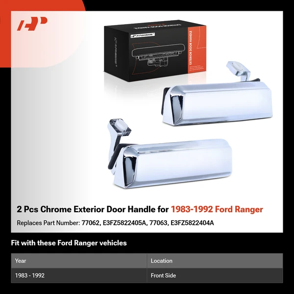 2 Pcs Chrome Exterior Door Handle for 1983-1992 Ford Ranger